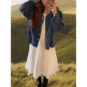 Vintage Natural Fibers Linen Travel Button Up Oversized Minimalist Blouse Top